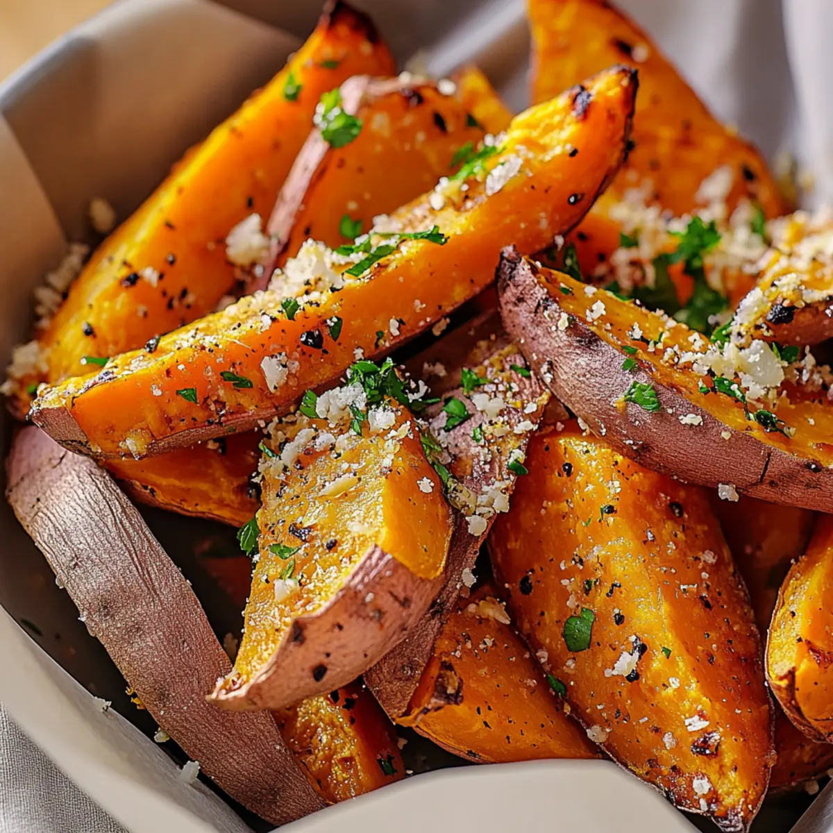 Savory Garlic and Parmesan Sweet Potato Wedges