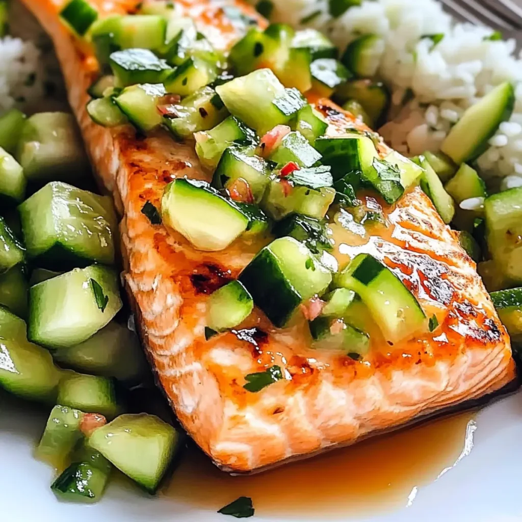 Bang Bang Salmon with Avocado Cucumber Salsa