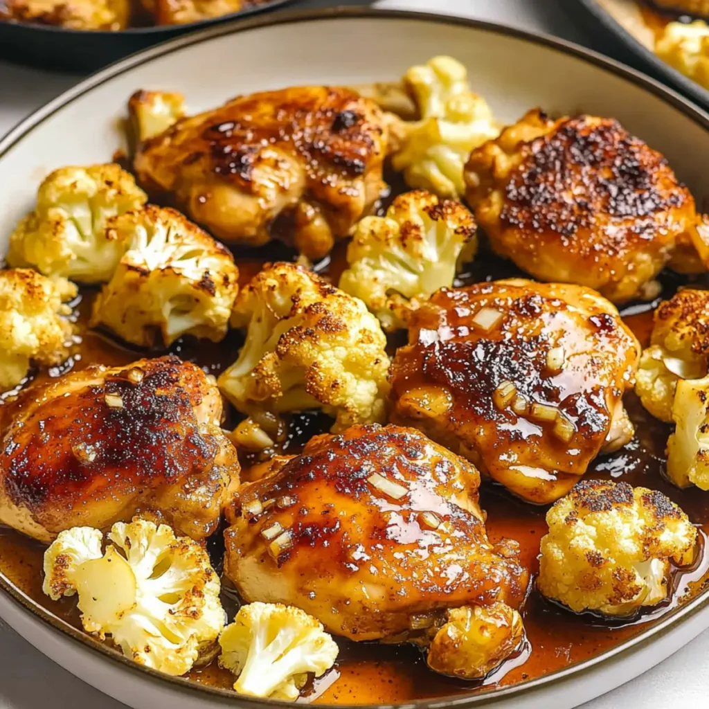Sheet Pan Honey Garlic Baked Chicken and Cauliflower