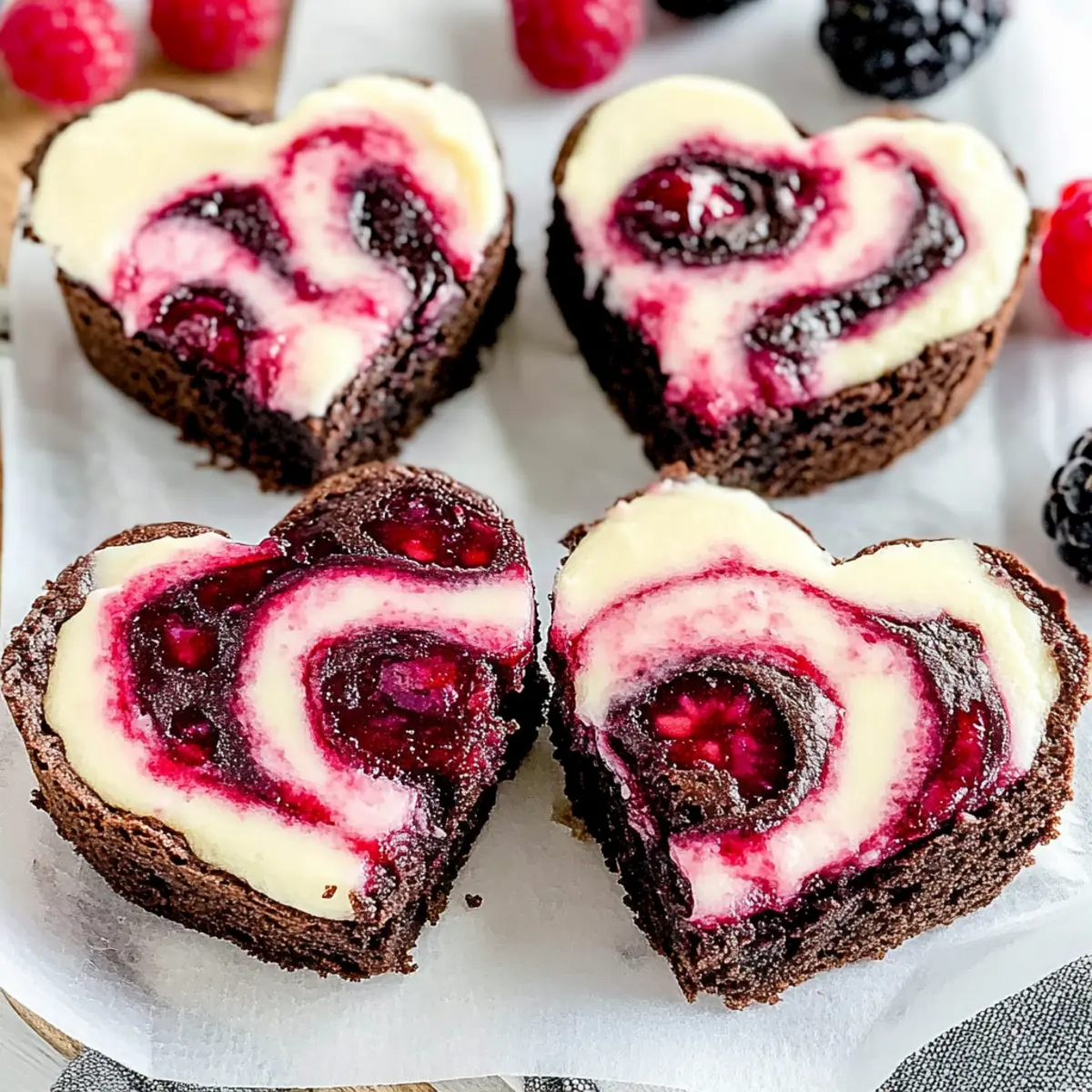Heart Shaped Brownies with Raspberry Swirl & Cheesecake
