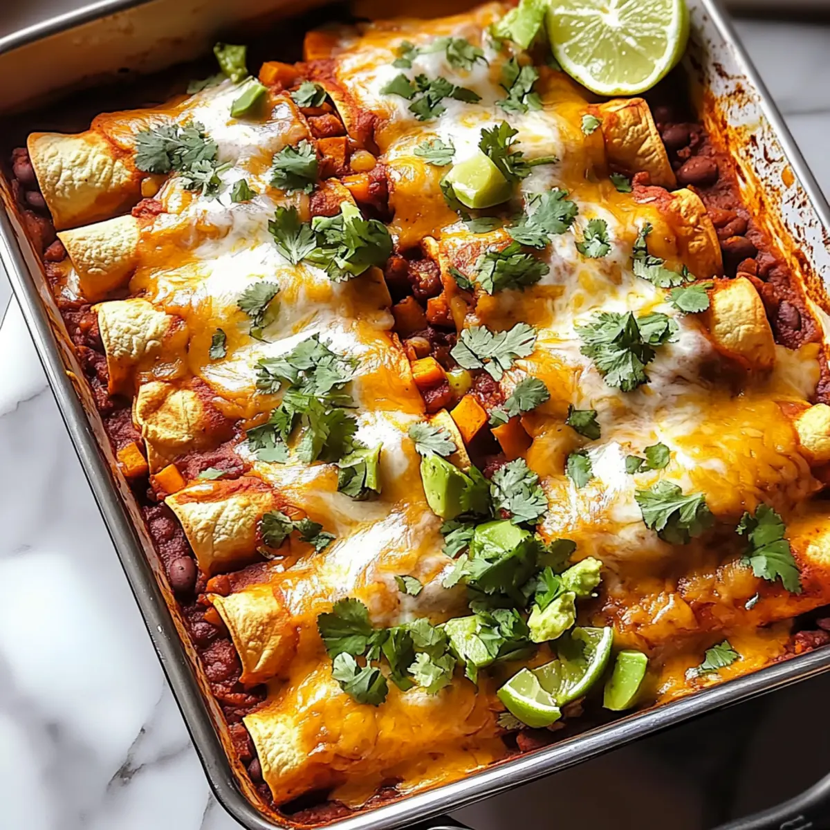 Crispy Black Bean Sweet Potato Enchiladas