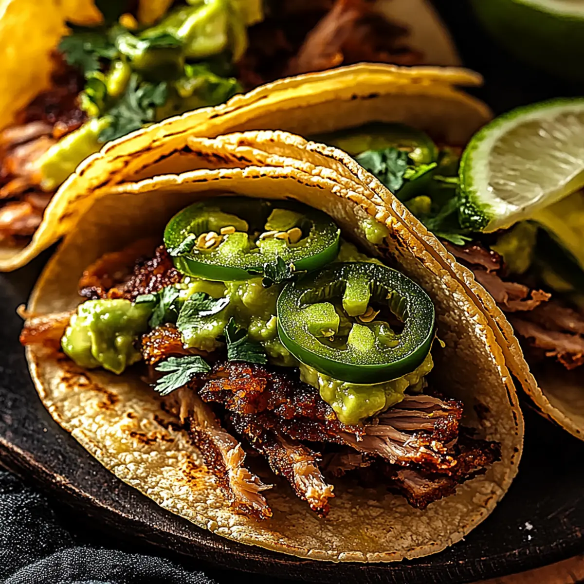 Crispy Carnitas Tacos with Roasted Jalapeño Lime Avocado