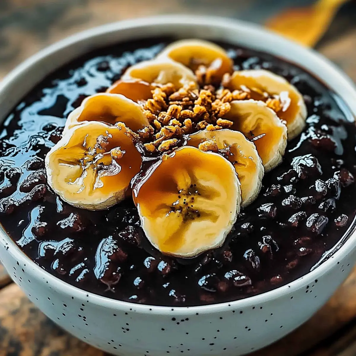 Black Rice Pudding with Caramel Bananas