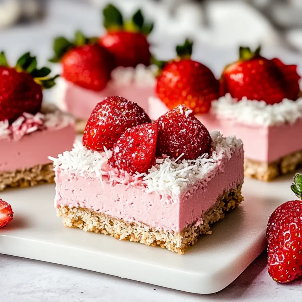 Strawberry Coconut Cream Bars (No Bake)